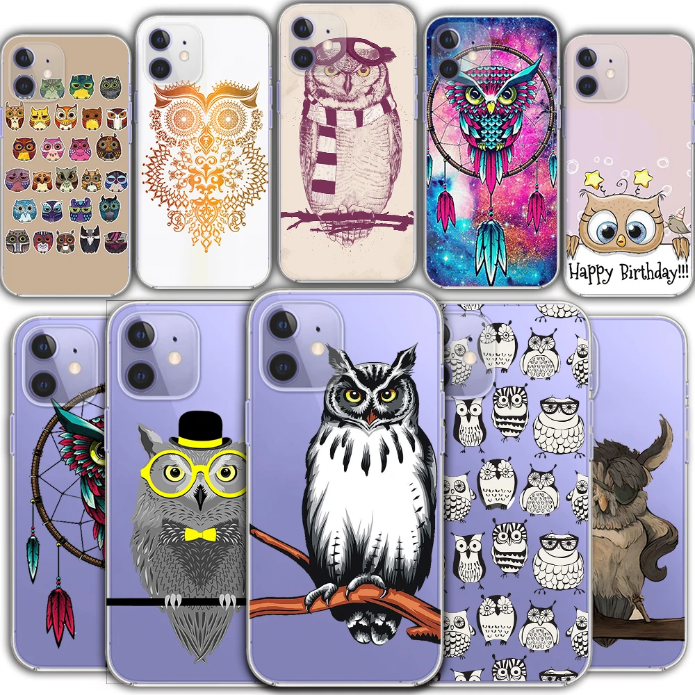 

Cute cartoon owl TPU mobile phone case transparent soft case for iPhone 11 12 Pro Max 12 Mini X XS XR 8 7 6 6S Plus 5 SE 2020