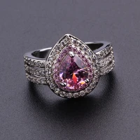 classic silver color inlaid pink water drop crystal rhinestone zircon female ring for women party wedding jewelry accessories