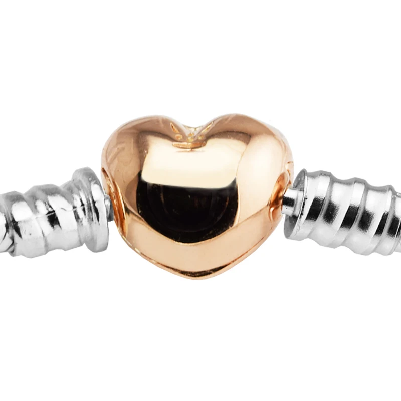 

Rose Gold Heart Clasp Sterling Silver Bracelet Fit Charms & Beads DIY original 925 Silver Charms Bracelets For Woman