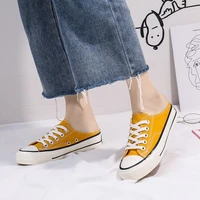female half slippers lace up canvas shoes womens summer versatile flats slip on loafers no heel pregnant women vulcanized shoes