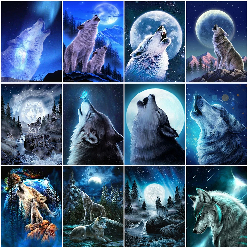 

MomoArt 5D DIY Diamond Embroidery Wolf Cross Stitch Kits Diamond Painting Animal Full Square Drill Mosaic Art Handmade Gift