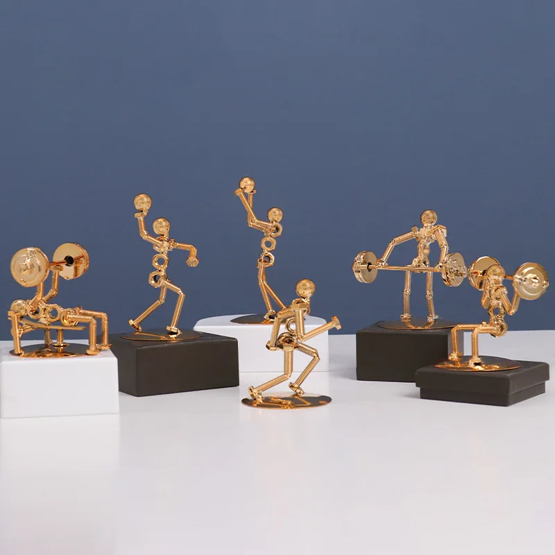 

Iron Art Man Figurine Fitness Weightlifting Little Iron Man Metal Craft Statues For Bookshelf Home Office Desktop Decoration Gif