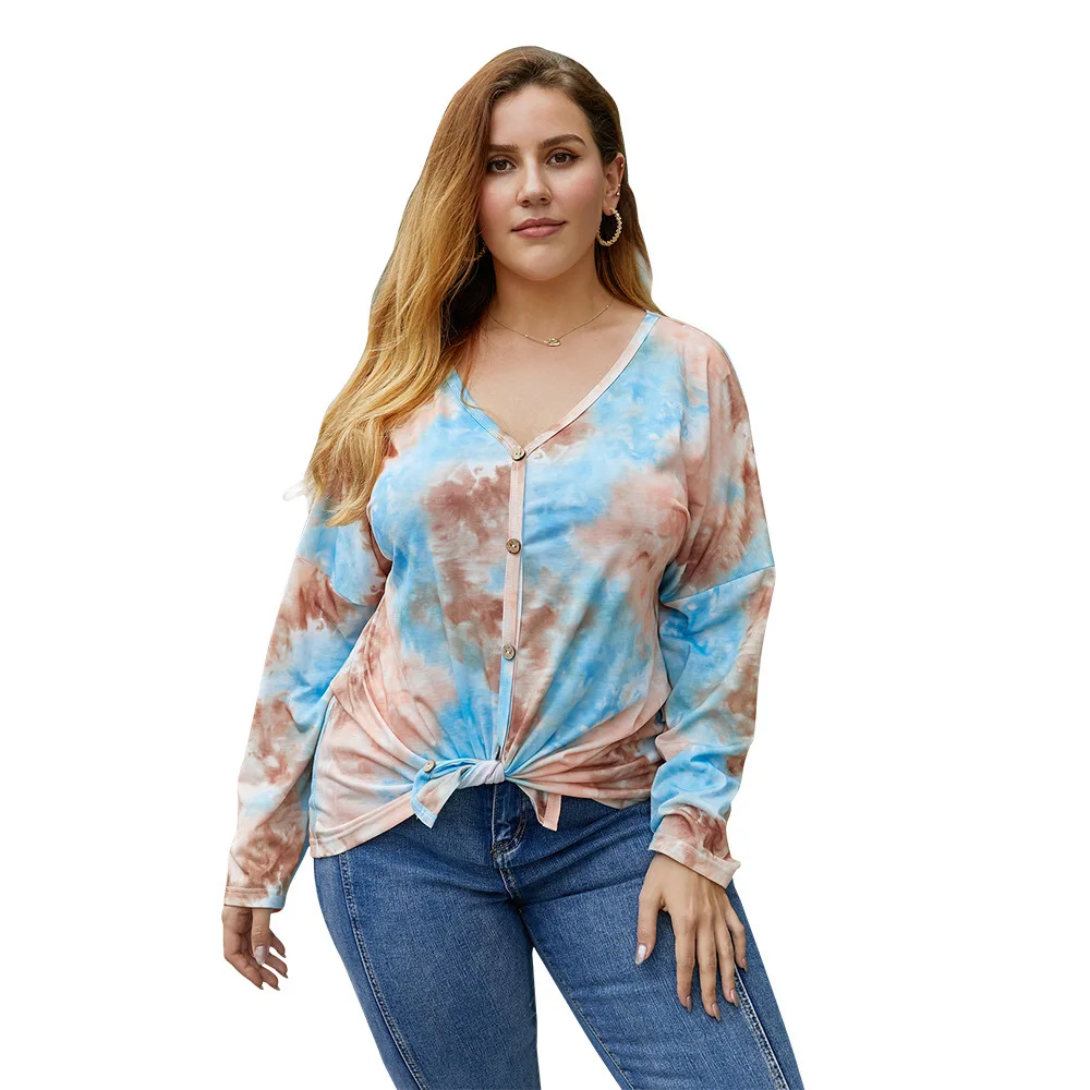 

DOIB Plus Size T-shirt Women Tie Dye Large Size Tees Tops 2020 Autumn Casual Oversize Shirt XL 2XL 3XL 4XL