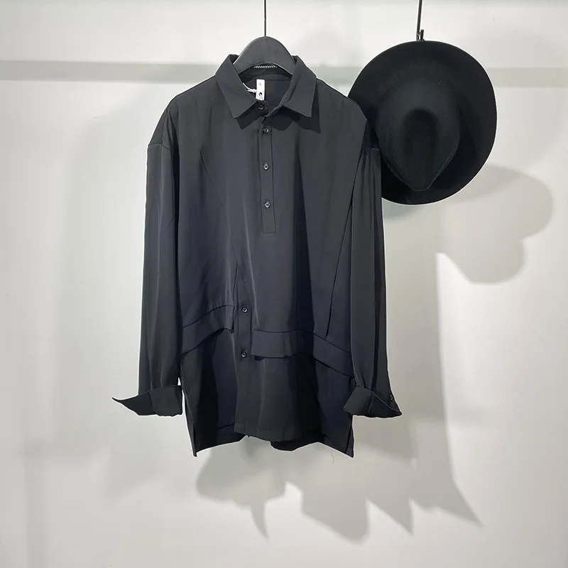 Men's Long-Sleeve Shirt Spring And Autumn New Style Work Style Hem Stitching Design Fashion Casual Loose Large Size Shirt