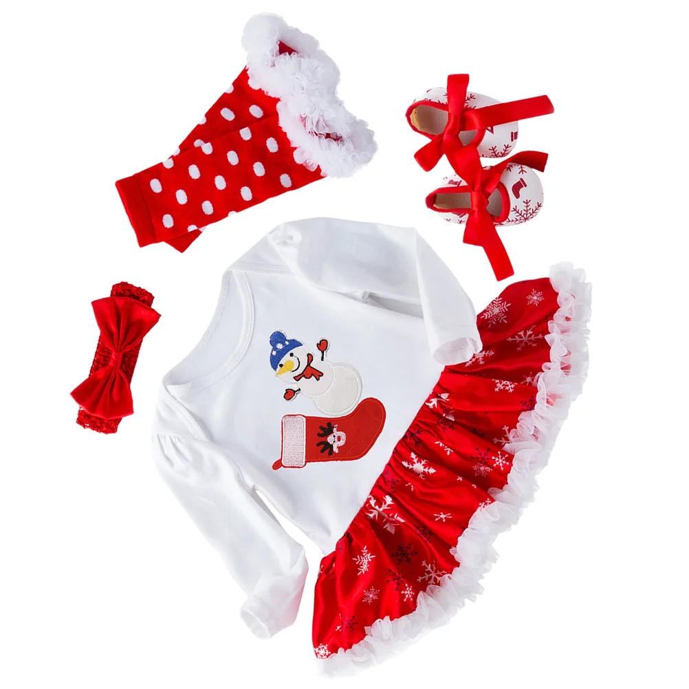 

1 Set Long Sleeve Lace Dress Baby Cartoon Christmas Headband High Footless Socks
