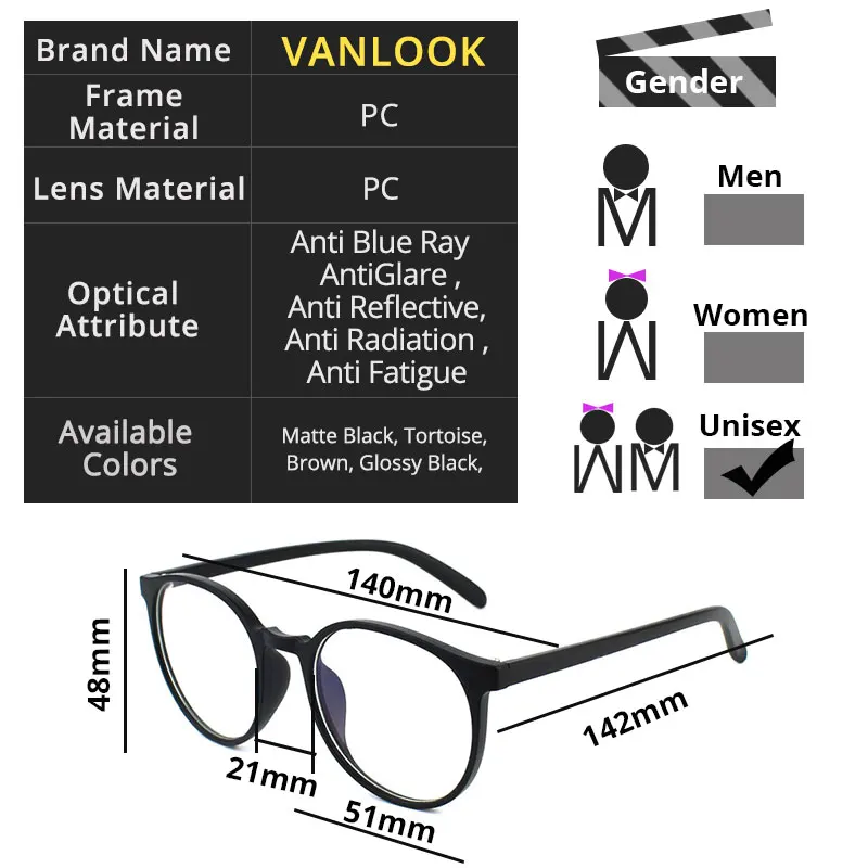VANLOOK компьютерные очки с защитой от синего светильник круглые унисекс для женщин