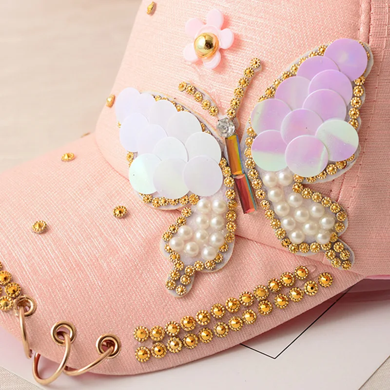 Кепка Женская сетчатая с вышивкой бейсболка милым жемчугом регулируемая для