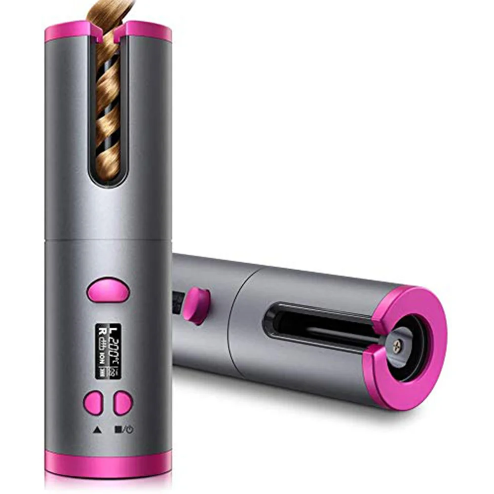 

Wireless USB Rechargeable Cordless Automatic Hair Curler Curling Iron LCD Display Ceramic Curly Rotating Curling Wave Styler