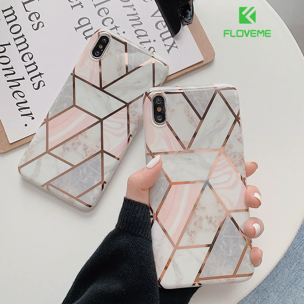 Floveme чехлы для телефонов с геометрическим мрамором iPhone XR XS Max 6 6S 7 8 Plus X мягкий