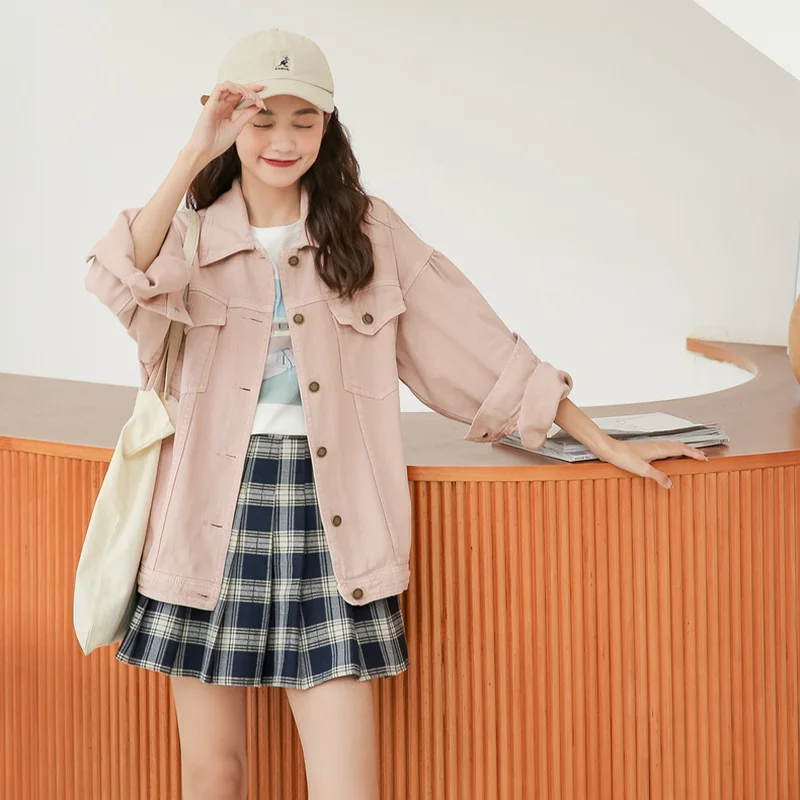 

Sweet Casual Denim Jacket Women Solid Colors Single Breasted Lapel Cowboy Jacket 2021 Spring Autumn New Fashion Student Outwears