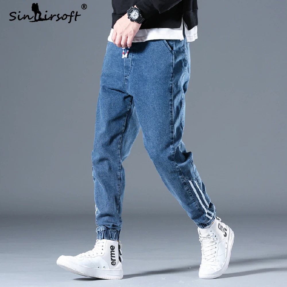 2019 мужские модные свободные штаны-карго с боковой полоской и завязками на талии