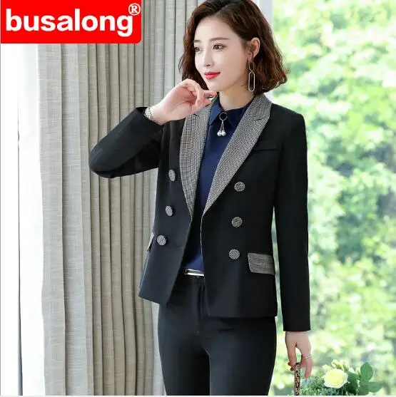 

Женский костюм-Униформа в клетку, двубортный топ с длинным рукавом и брюки