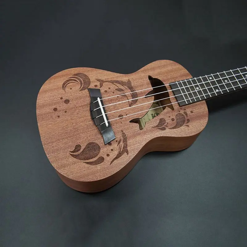 

Ukulele Uke 4 Nylon Strings Sapele Rosewood Guitar Dolphin Pattern Universal Acoustic Instrument (23 Inch)