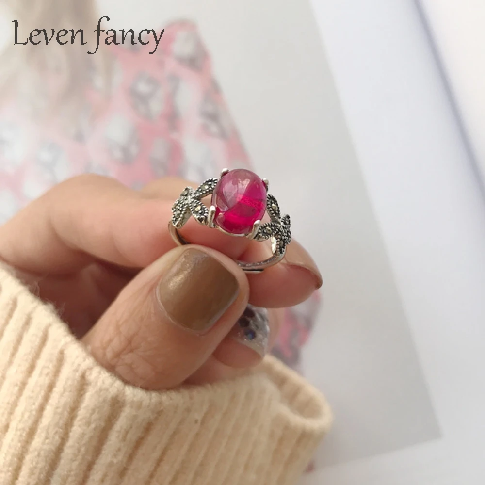 

Red Corundum Ruby Gemstone Solitaire Ring Fashion Butterfly Thai 925 Sterling Silver Adjustable Wedding Ring for Girls Womens