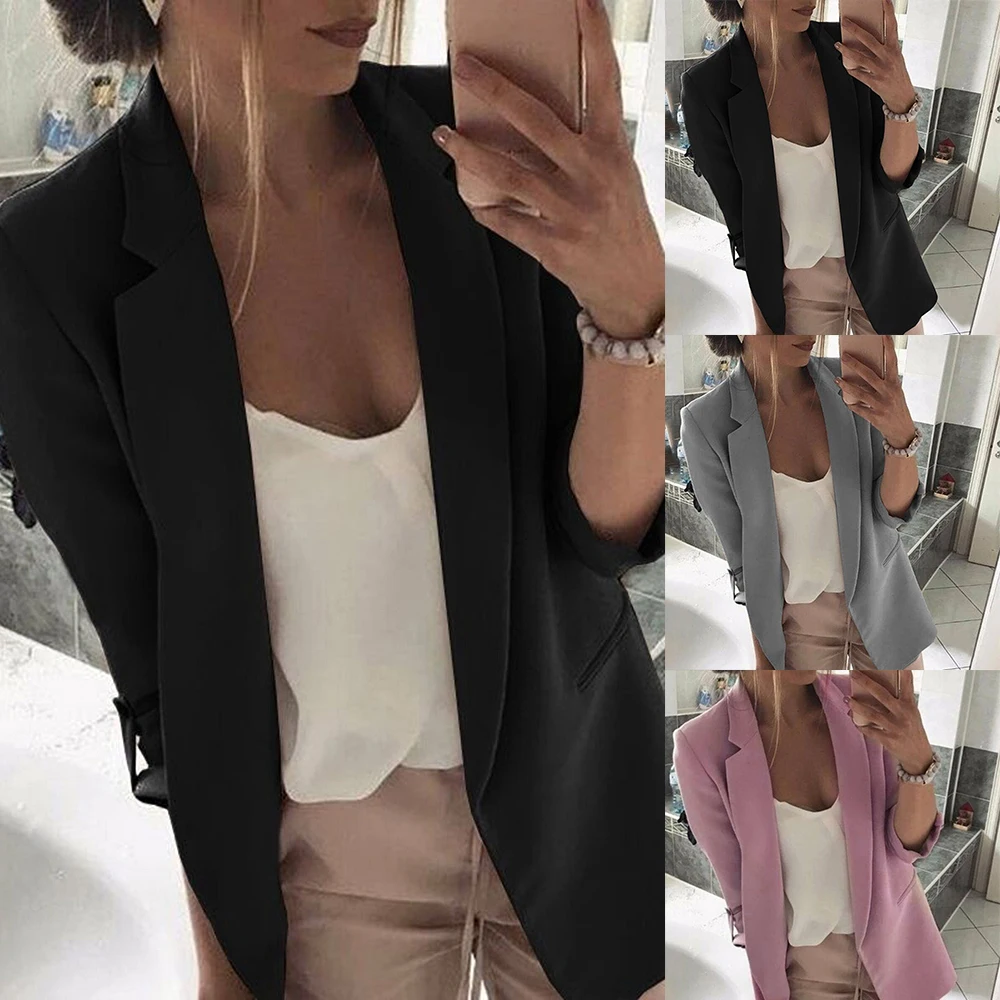

2019 Fashion Women Casual Suit Coat Business Blazer Long Sleeve Jacket Outwear Ladies Black Pink Slim Blazer Coat