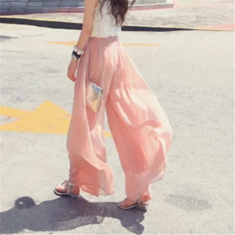 В богемном стиле Повседневные брюки с широкими штанинами розового и черного