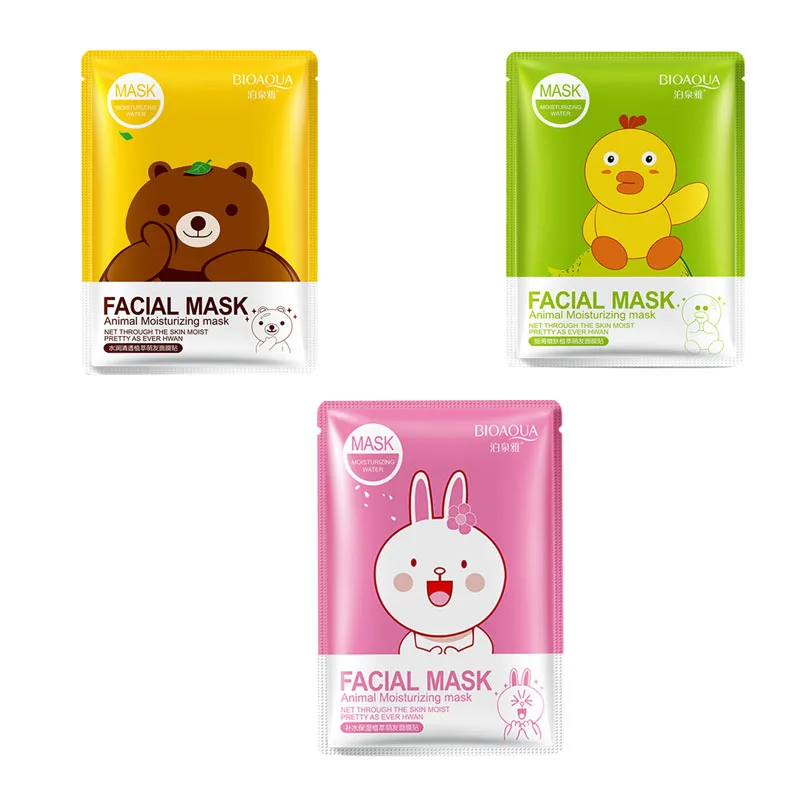 3pcs BIOAQUA маска для лица с животными маска для лица глубокое увлажнение листовая маска контроль жирности осветляет кожу маска для женщин корейская косметика - Цвет: 3pcs