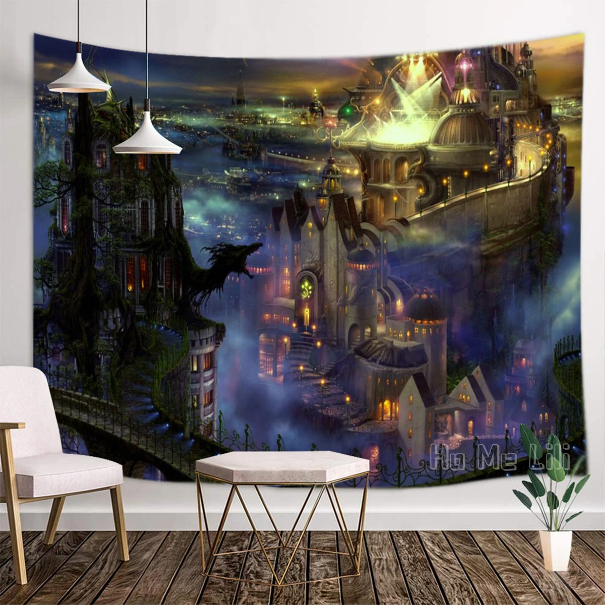 Tapiz de fantas&iacute;a de ciudad de noche, Interior, dise&ntilde;o &uacute;nico-0