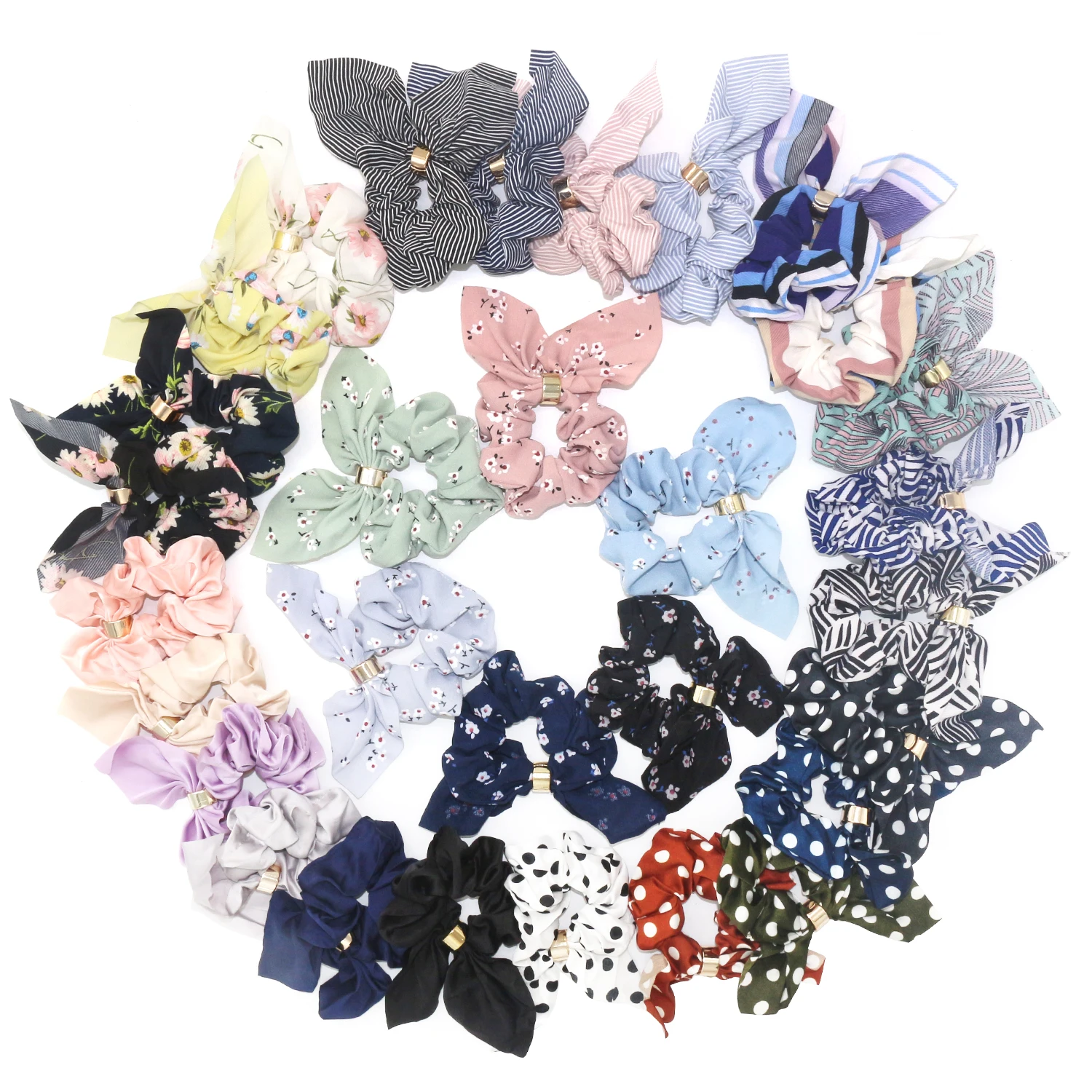 

Vintage Velvet Scrunchie Leopard Scrunchies Set Elastic Hair Bands Headband pack hair bow ribbon different material size Chiffon