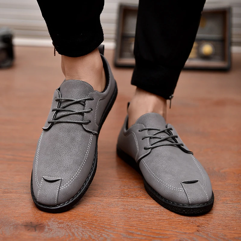 

New Fashion Leather Men Shoes Leather Wild Men Casual Shoes Comfortable Stitching Basket Homme Chaussure Lacing Loafers