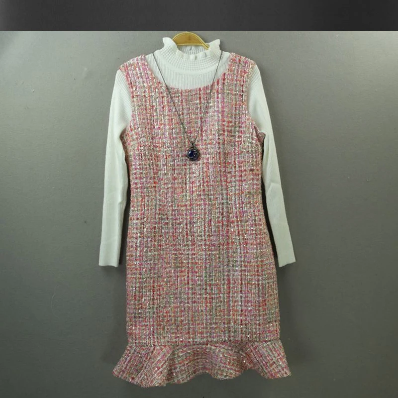 

Purple sleeveless tweed dress sequins one-piece 2020 spring / autumn women dress advanced custom ladies bottoming fishtail dress