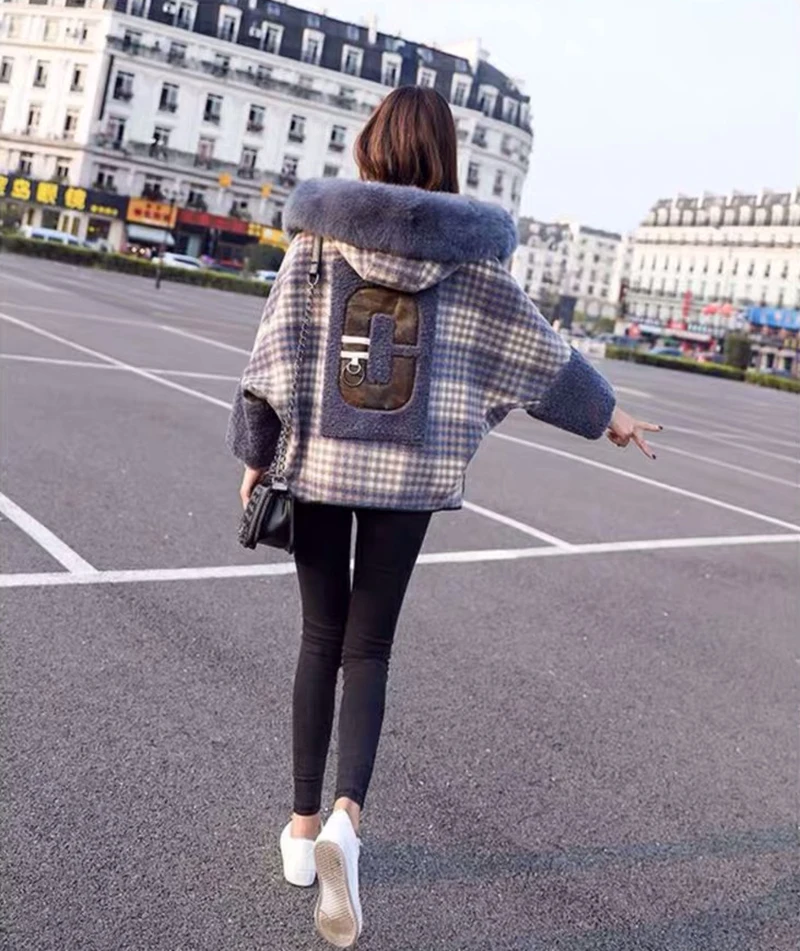 Мягкий сиамский кардиган Женское пальто утолщенное с берберским флисом в клетку
