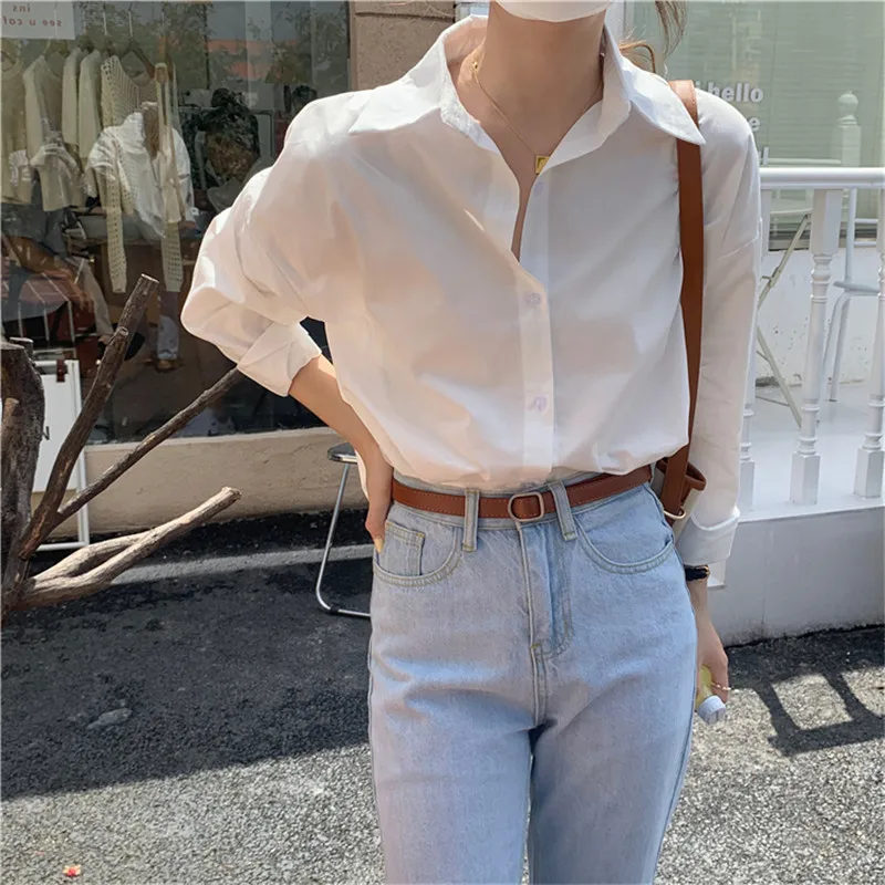 

HziriP England Style OL Simple Minimalist Solid Blouse Blusas Mujer De Moda 2022 New Loose Casual Chic Basic Shirt Women Tops