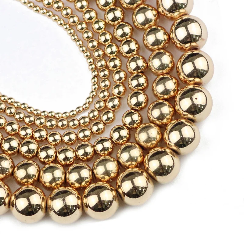 

YHBZRET 2/3/4/6/8/10mm 14 gold color Hematite beads Natural Stone Loose beads Jewelry Making bracelets&necklace DIY Accessories