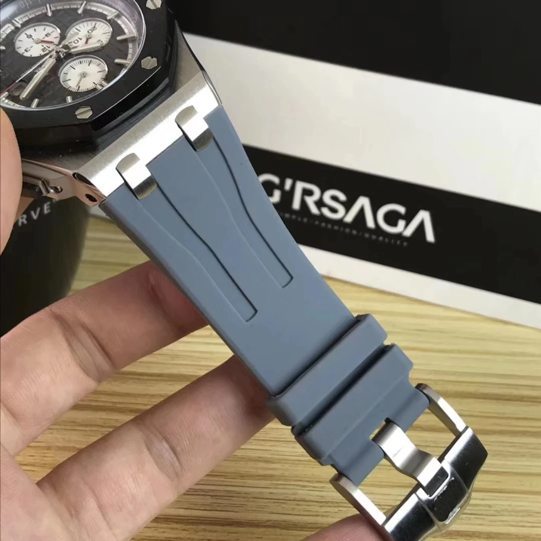 

New Men Grey Rubber Silver Black Bezel Watch Automatic Mechanical Sapphire Transparent Glass Back Limit Sport 42mm