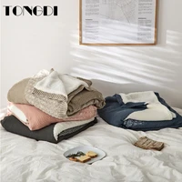TONGDI Throw Plush Blanket  Soft Warm Elegant Fannel Cashmere Woolen Blanket Decor For Winter Couch Cover Bed Sofa Bedspread