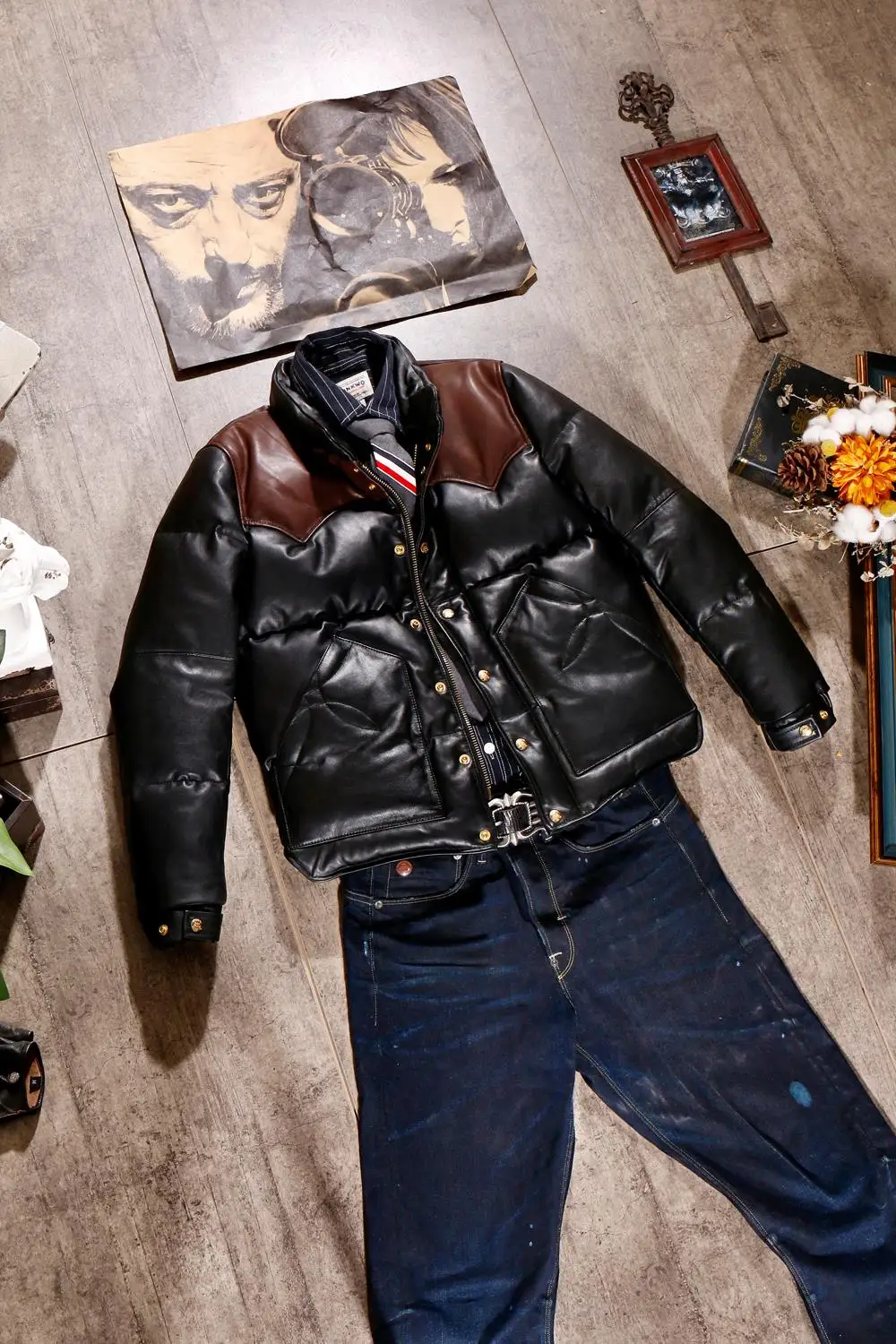 

luxury Italian calfskin bear huge warm California thickening leather jacket