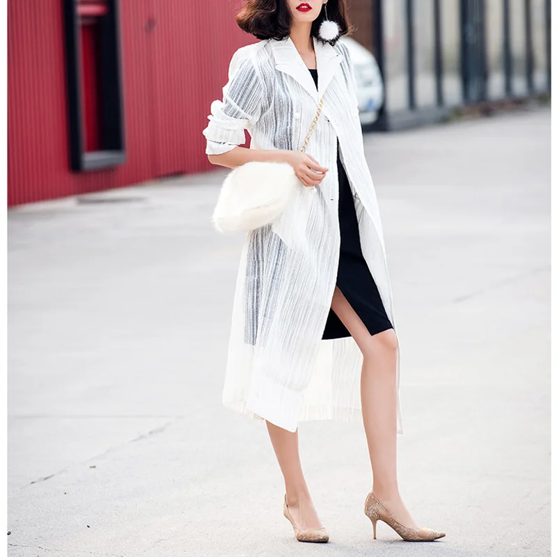 Женское осеннее пальто размера плюс из органзы жаккардовое двубортное с