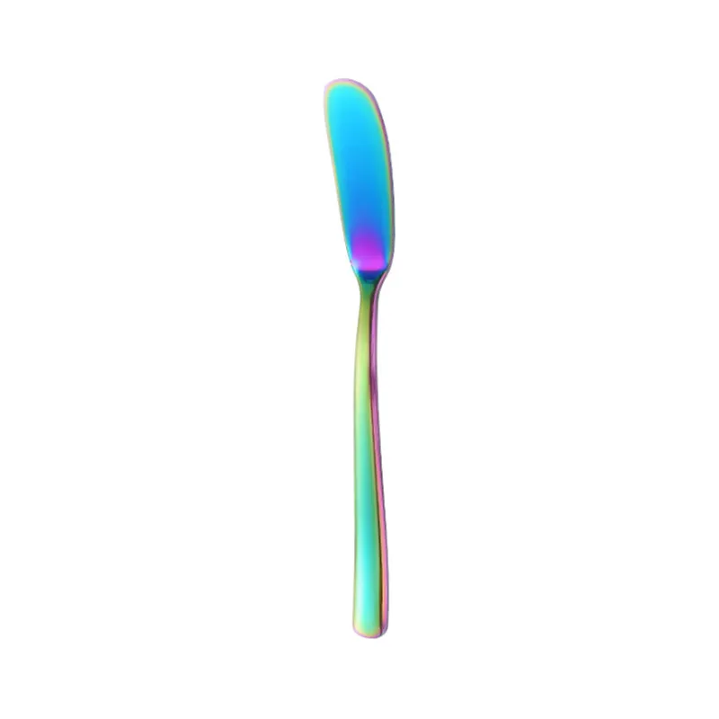 Rainbow 304 Нержавеющая сталь нож для масла и сыра десертное варенье разбрасыватель удобрений крем золотистый и черный цвета розового золота ножи западные столовые приборы Завтрак Инструмент - Цвет: Rainbow