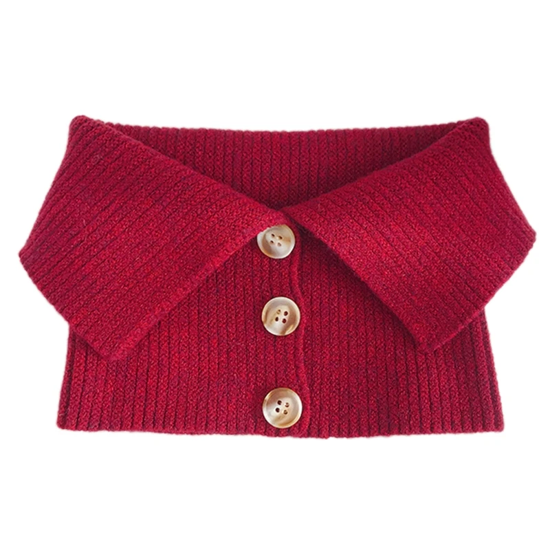 Women Buttons Decorative Turtleneck Fake Collar Solid Color Knitted Warm Circle Scarf Windproof Stretchy Neck Warmer | Аксессуары для