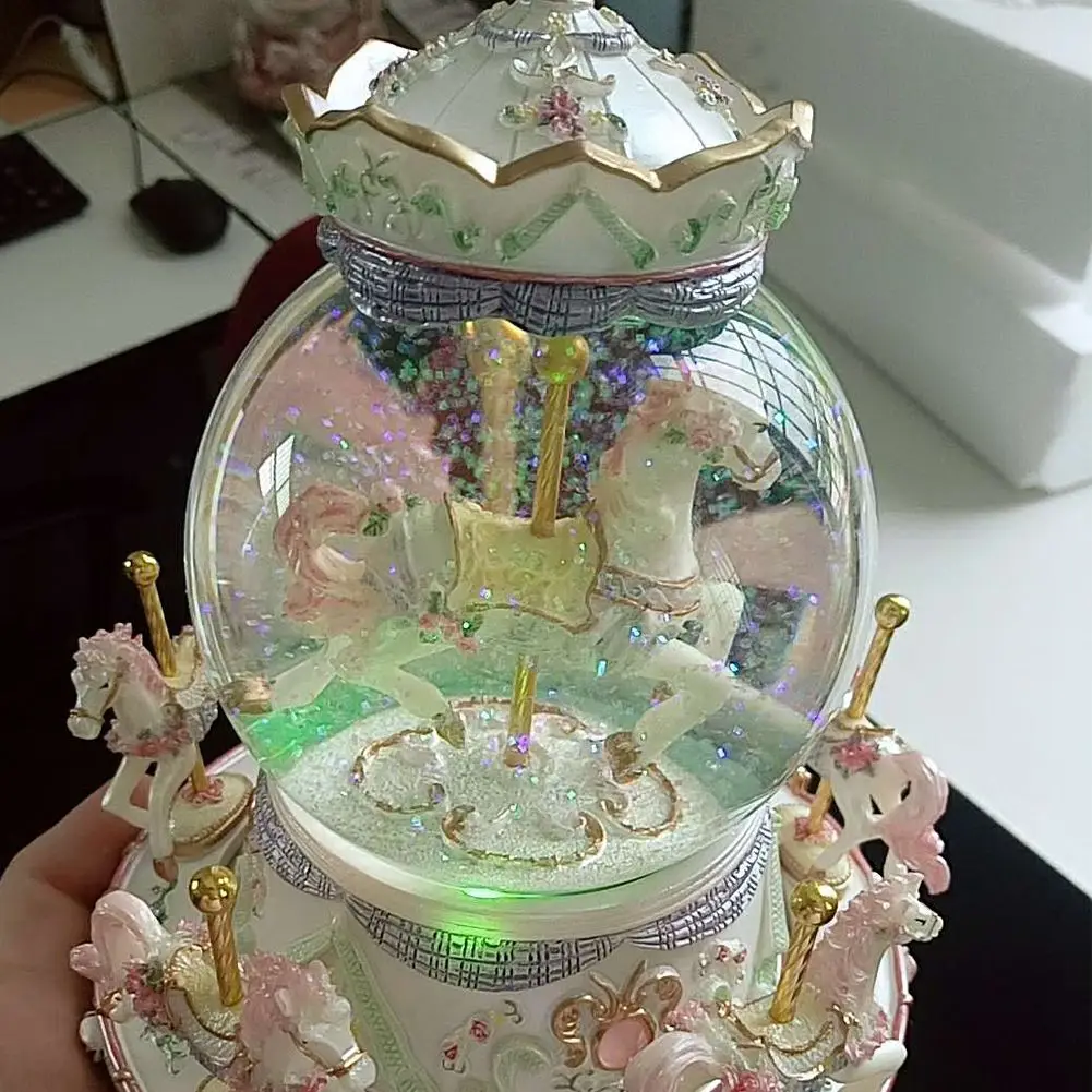 Вращаться музыкальная шкатулка, роскошная карусель Стекло шар Кукольный Миниатюрный Кукольный домик с Castle In The Sky Мелодия идеально подходит для подарка на день рождения