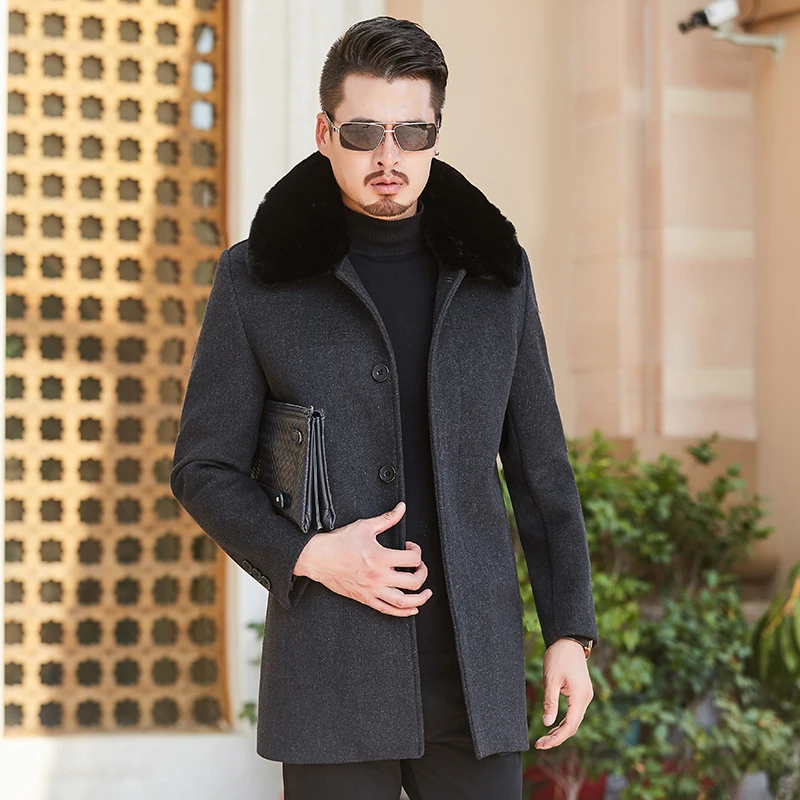 Зимняя шерстяная куртка мужское шерстяное облегающее пальто в повседневном