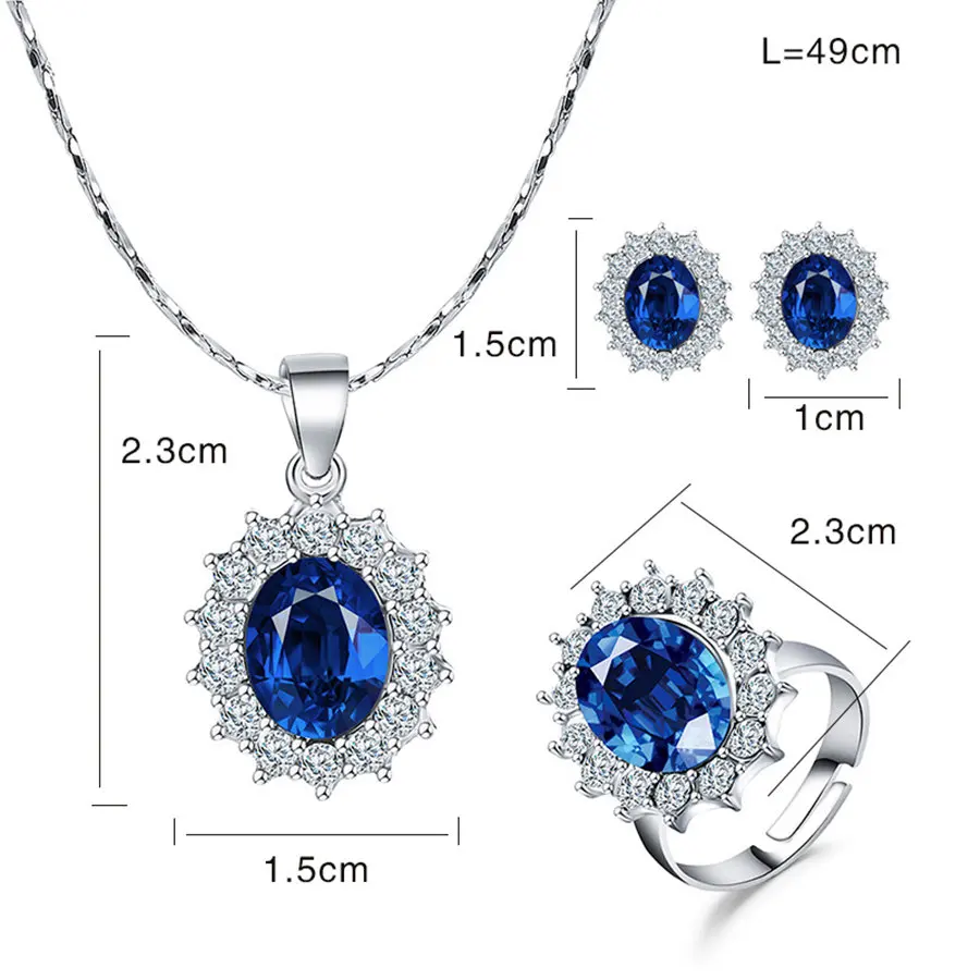 Индийский Синий Кристалл Ювелирные наборы свадебное ожерелье кулон серьги
