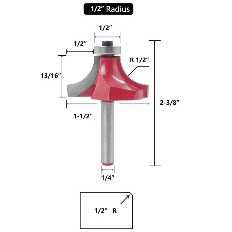 7 шт. 1/4 дюйма хвостовик Круглый За фрезы угловой Закругление кромки формовка