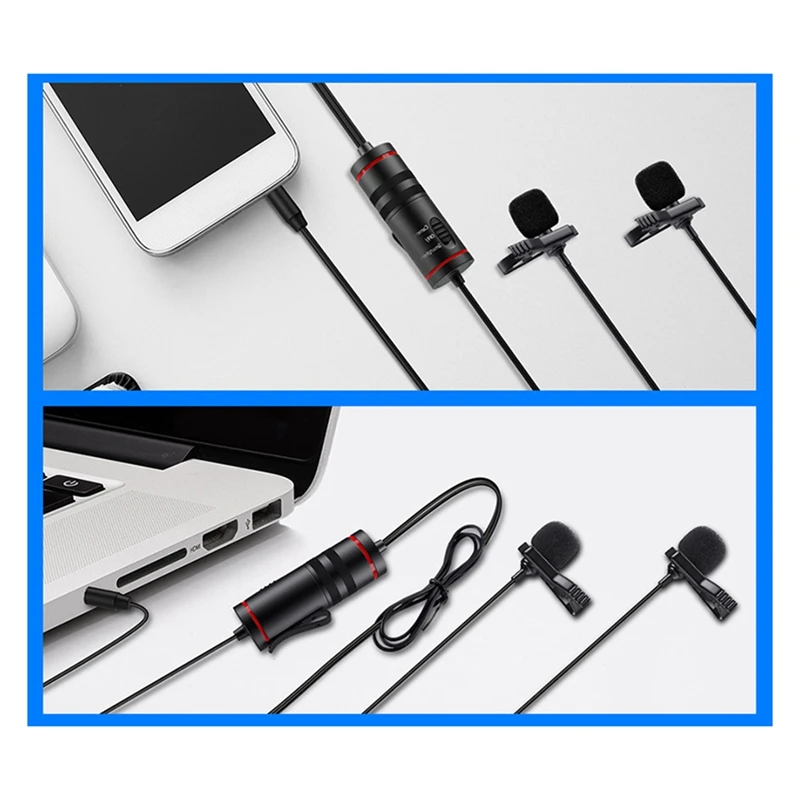 

Professional Lavalier Microphone Camera Microphone Dual Mic Head Lapel Mic for Phone Computer DV DSLR Recording Pen