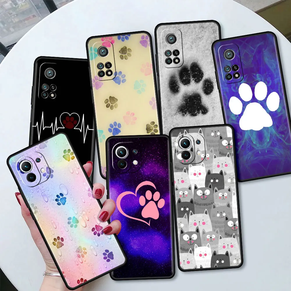 

Black Soft Case for Xiaomi Mi 10T Pro 11 9T CC9 CC9E Note 10 A2 Lite Tpu Cover Shockproof Phone Cover Cat Dog Paw Animal