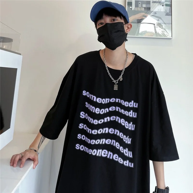 

Harajpoo Women T-shirts Short Sleeves Summer Korean Ins Personality Twisted Letter Print Wild Loose Couple Casual Round Neck Top