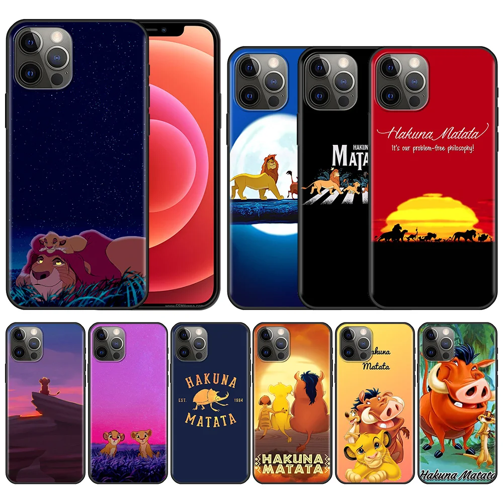 

Phone Case For iPhone 13 12 Mini 13 12 11 Pro Max XS XR X 8 7 6s 6 Plus SE Silicone Fundas Black Soft Coque Anime Hakuna Matata