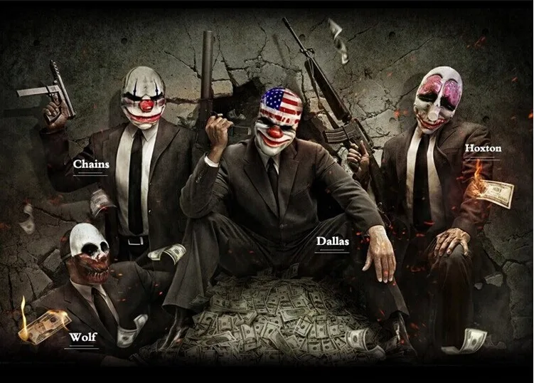 

4pcs/lot Halloween Cosplay Payday 2 Mask Dallas/Wolf/Chains/Hoxton Horror Chainsaw Clown Masquerade Masks