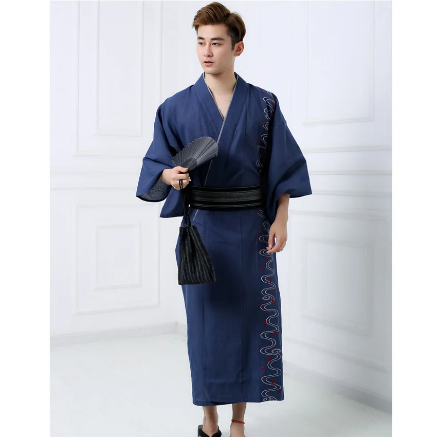 

Autumn Winter Man Kimono Yukata Traditional Japanese Costumes Samurai Men Embroidery Jinbei Bathing Robe Gown Sleepwear