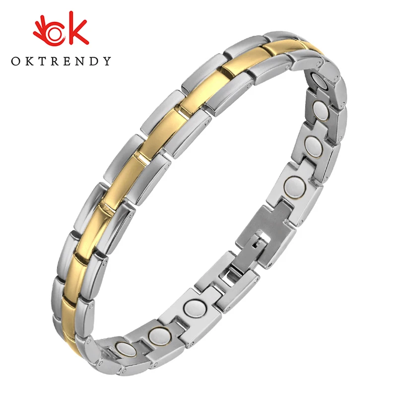 

OKtrendy Women Stainless Steel Magnetic Power Bracelet Silver Plated Gold Bio Energy Health Magnetic Germanium Bracelets gifts