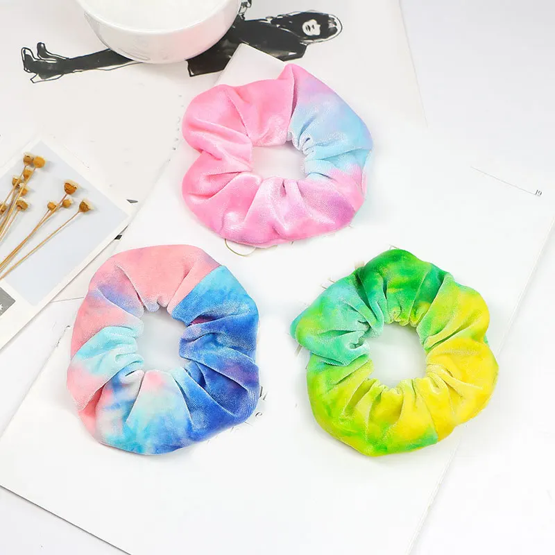 

New Rainbow Soft Velvet Scrunchies Print Hair Ring Rubber Band Elastic Hair Bands Hair Rope Ties Women Girl Hair Accessories