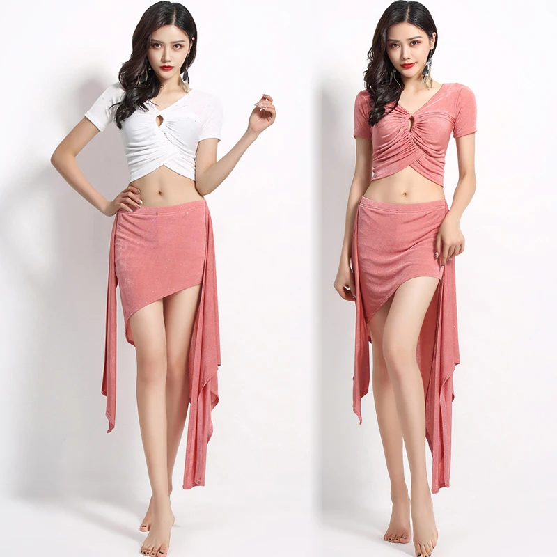 

Новинка 2020, Женская сетчатая одежда для тренировок, топы с коротким рукавом, набедренный шарф, одежда для восточных танцев