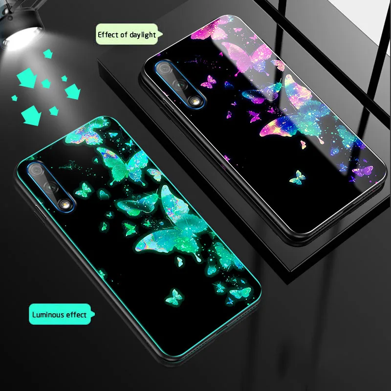 01 Бабочка чехол в виде светящегося стекла для huawei Honor 9X 9X Pro Роскошный чехол для задней части корпуса huawei Honor 8X 9X 7X защитный чехол для телефона чехол Coque - Цвет: 01