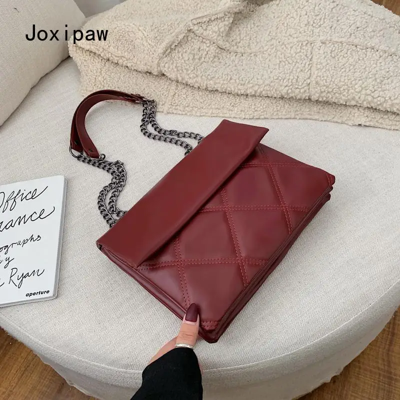 

Solid Color Leather Shoulder Messenger Bag 2021 New Ladies Chain Handbags Fashion Casual Shopping Bag Multi-Layer Envelope Bag