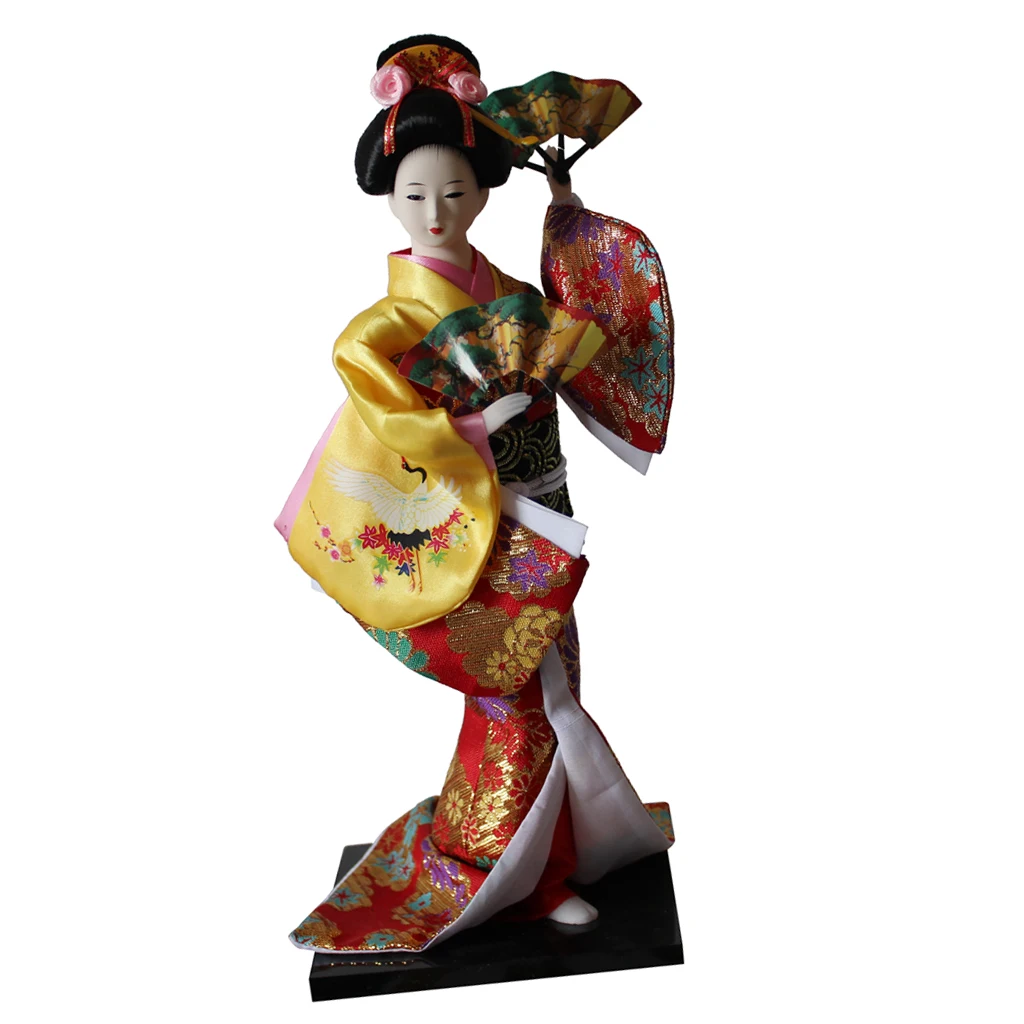 

Винтажная японская кукла-кимоно гейша, 12 дюймов, желтая одежда, украшение для дома